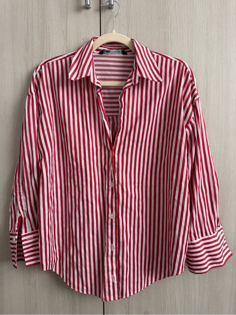 Zara Red & White Vertical Stripe Button-Down Shirt Sz XS